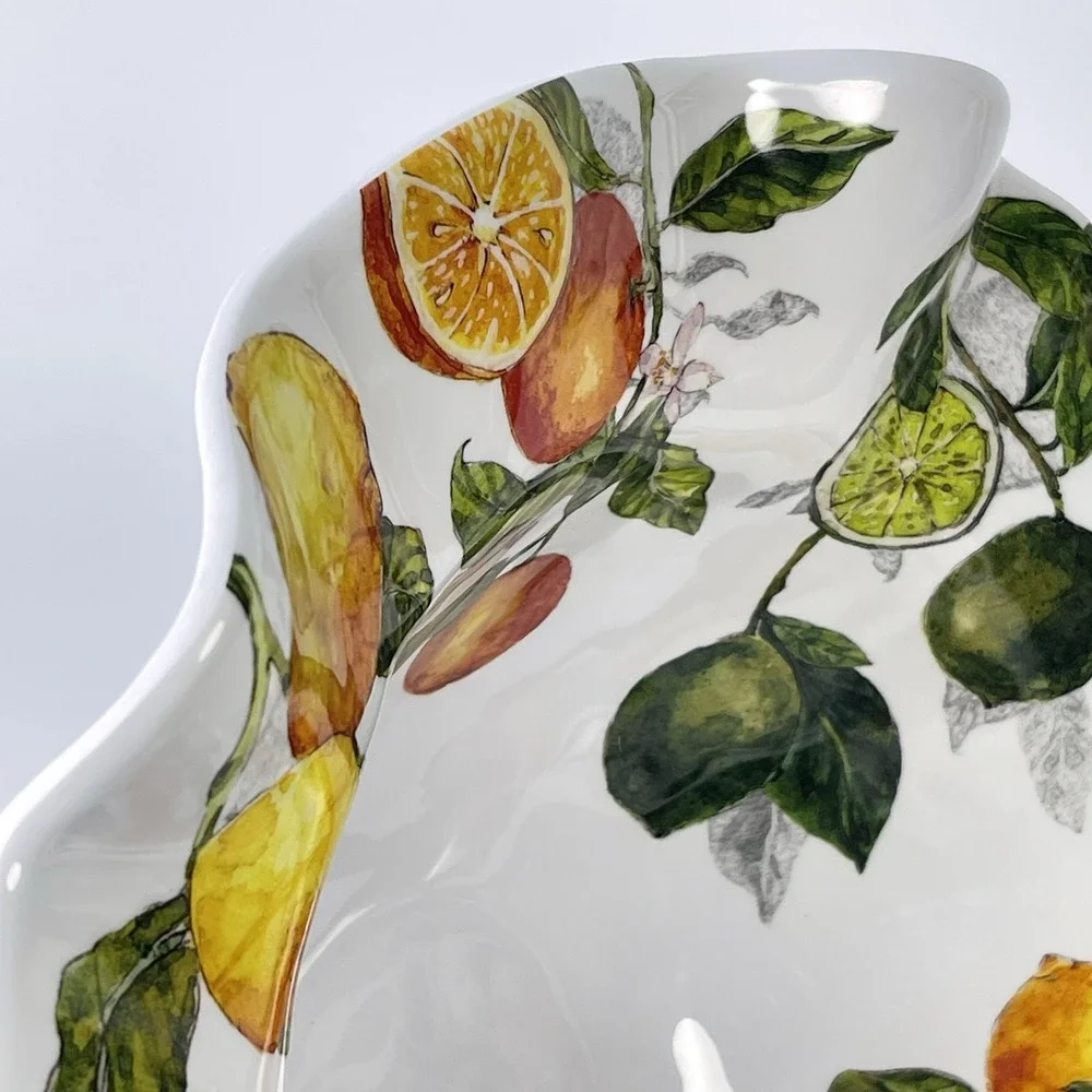 Nicole Miller 100% Melamine Lemon‎ Fruit Scalloped Deep Serving Salad Bowl 15X5